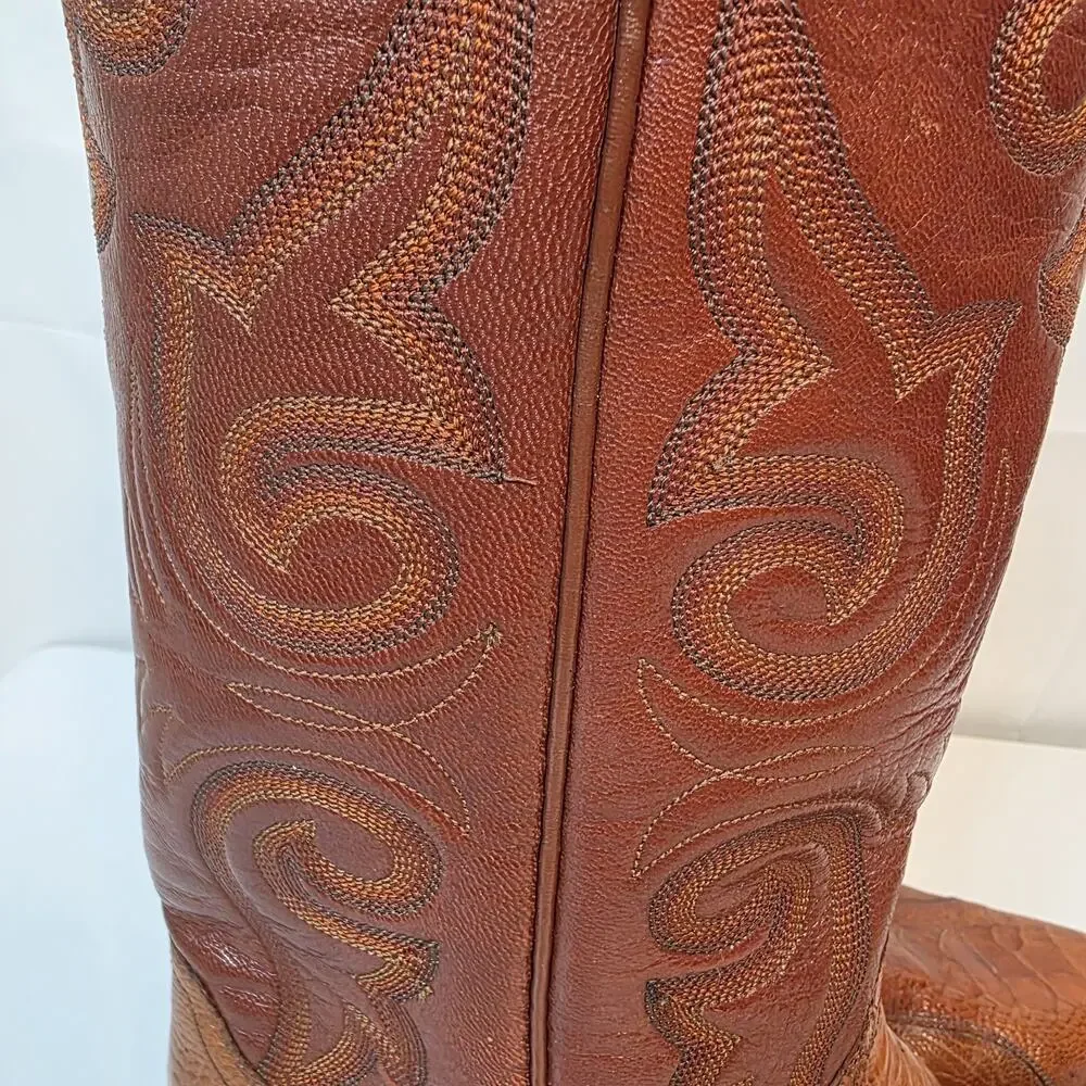 Panhandle Slim Mens 8 D Brown Exotic Ostrich Leg Cowboy Western Boots Vintage